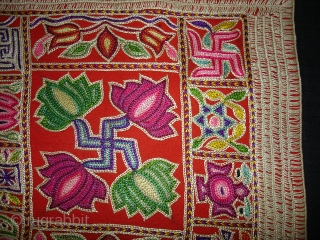 Jain Shrine cloth Ashtamangal, Mochi embroidered Silk on wool, From Gujarat,India.Its Its size is 27x34cm.C.1900. Condition is very good(DSC08909 New).             