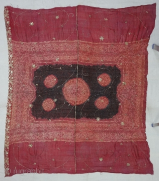 Kumbhi,Tie and Dye Silk Odhani(Bandhani)With Real Zari embroidery And border.From Kutch Region of Gujarat,India.C.1900. Belongs to Khatri community of West coast of Kutch Gujarat, Condition is very good.Its size is 150cmx180cm(DSC06698).  