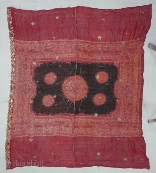 Kumbhi,Tie and Dye Silk Odhani(Bandhani)With Real Zari embroidery And border.From Kutch Region of Gujarat,India.C.1900. Belongs to Khatri community of West coast of Kutch Gujarat, Condition is very good.Its size is 150cmx180cm(DSC06698).  