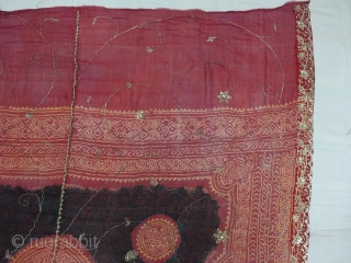 Kumbhi,Tie and Dye Silk Odhani(Bandhani)With Real Zari embroidery And border.From Kutch Region of Gujarat,India.C.1900. Belongs to Khatri community of West coast of Kutch Gujarat, Condition is very good.Its size is 150cmx180cm(DSC06698).  