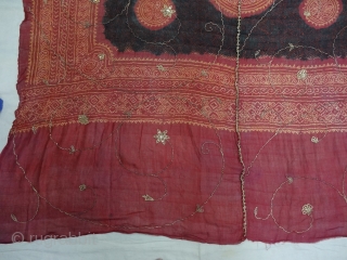 Kumbhi,Tie and Dye Silk Odhani(Bandhani)With Real Zari embroidery And border.From Kutch Region of Gujarat,India.C.1900. Belongs to Khatri community of West coast of Kutch Gujarat, Condition is very good.Its size is 150cmx180cm(DSC06698).  