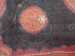 Kumbhi,Tie and Dye Silk Odhani(Bandhani)With Real Zari embroidery And border.From Kutch Region of Gujarat,India.C.1900. Belongs to Khatri community of West coast of Kutch Gujarat, Condition is very good.Its size is 150cmx180cm(DSC06698).  
