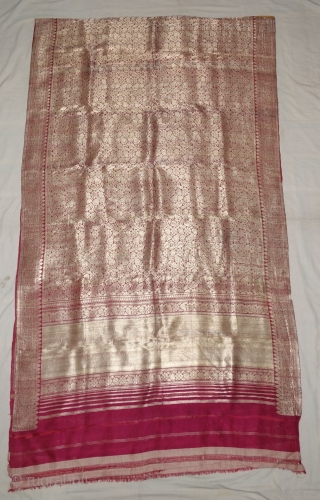 Ashavali Real Zari Silk Brocade Saree (Sadlo). From Gujarat. India. C.1900. This Special motifs (Design) known as Jangla motif (All-Over-Patterning) Its size is 117cmX420cm (DSC08023).          