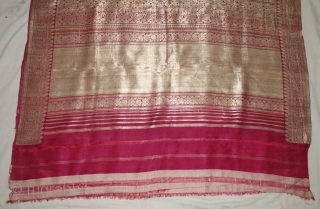 Ashavali Real Zari Silk Brocade Saree (Sadlo). From Gujarat. India. C.1900. This Special motifs (Design) known as Jangla motif (All-Over-Patterning) Its size is 117cmX420cm (DSC08023).          