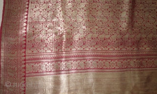 Ashavali Real Zari Silk Brocade Saree (Sadlo). From Gujarat. India. C.1900. This Special motifs (Design) known as Jangla motif (All-Over-Patterning) Its size is 117cmX420cm (DSC08023).          