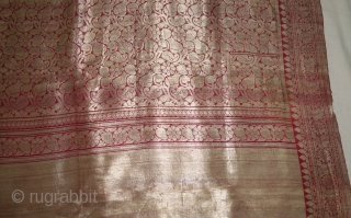 Ashavali Real Zari Silk Brocade Saree (Sadlo). From Gujarat. India. C.1900. This Special motifs (Design) known as Jangla motif (All-Over-Patterning) Its size is 117cmX420cm (DSC08023).          