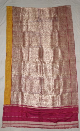 Ashavali Real Zari Silk Brocade Saree (Sadlo). From Gujarat. India. C.1900. This Special motifs (Design) known as Jangla motif (All-Over-Patterning) Its size is 117cmX420cm (DSC08023).          