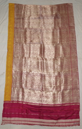 Ashavali Real Zari Silk Brocade Saree (Sadlo). From Gujarat. India. C.1900. This Special motifs (Design) known as Jangla motif (All-Over-Patterning) Its size is 117cmX420cm (DSC08023).          