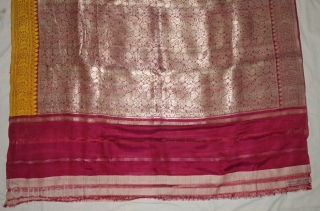 Ashavali Real Zari Silk Brocade Saree (Sadlo). From Gujarat. India. C.1900. This Special motifs (Design) known as Jangla motif (All-Over-Patterning) Its size is 117cmX420cm (DSC08023).          