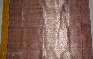 Ashavali Real Zari Silk Brocade Saree (Sadlo). From Gujarat. India. C.1900. This Special motifs (Design) known as Jangla motif (All-Over-Patterning) Its size is 117cmX420cm (DSC08023).          