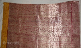 Ashavali Real Zari Silk Brocade Saree (Sadlo). From Gujarat. India. C.1900. This Special motifs (Design) known as Jangla motif (All-Over-Patterning) Its size is 117cmX420cm (DSC08023).          