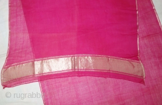 Zari (Real) Brocade Paithani Dupatta, From Maharashtra  Region of South India.Fine Muslin Cotton with Real Zari Brocade weaving.
C.1900.
Its size is 88cmX258cm (DSC09077)          