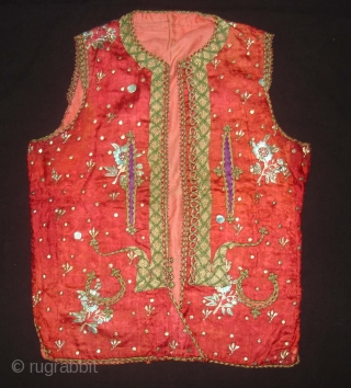 Child Waistcoat(sadri),Badla Work(Real Silver)On Gajji-Silk,Worn by Royal Bohra Muslims Family Of Sidhpur Gujarat. India.C.1900.L.40cm,W.51cm (DSC02908 New).                 