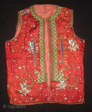 Child Waistcoat(sadri),Badla Work(Real Silver)On Gajji-Silk,Worn by Royal Bohra Muslims Family Of Sidhpur Gujarat. India.C.1900.L.40cm,W.51cm (DSC02908 New).                 