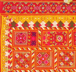 Dowry cloth,Mahar group,From Jaisalmer District of Rajasthan. India.Cotton embroidered with silk and cotton with mirrors.Its size is 95cmX135cm(DSC01450 New).              