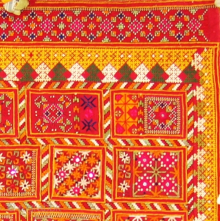 Dowry cloth,Mahar group,From Jaisalmer District of Rajasthan. India.Cotton embroidered with silk and cotton with mirrors.Its size is 95cmX135cm(DSC01450 New).              