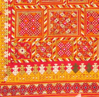 Dowry cloth,Mahar group,From Jaisalmer District of Rajasthan. India.Cotton embroidered with silk and cotton with mirrors.Its size is 95cmX135cm(DSC01450 New).              