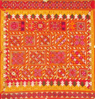 Dowry cloth,Mahar group,From Jaisalmer District of Rajasthan. India.Cotton embroidered with silk and cotton with mirrors.Its size is 95cmX135cm(DSC01450 New).              