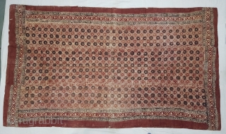 Saudagiri Double-Sided Block Print Quilt,Very Famous Saudagiri Trade Textiles of Gujarat, Block Printed On Cotton Khadi From Kutch Gujarat, India.C.1900.Its size is 132cmX235cm(104244).
          