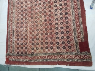 Saudagiri Double-Sided Block Print Quilt,Very Famous Saudagiri Trade Textiles of Gujarat, Block Printed On Cotton Khadi From Kutch Gujarat, India.C.1900.Its size is 132cmX235cm(104244).
          