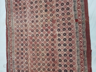 Saudagiri Double-Sided Block Print Quilt,Very Famous Saudagiri Trade Textiles of Gujarat, Block Printed On Cotton Khadi From Kutch Gujarat, India.C.1900.Its size is 132cmX235cm(104244).
          