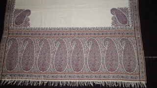 Palledar European Antique Jacquard  Pashmina Paisley  Shawl  From Europe.
The colour composition reflecting in this work defines revelry and the importance of such shawls. The butas of floral background and the applied Kani  ...