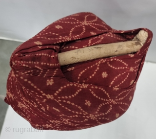 Tie and Dye Topi ( Hat ) or Turban
Resist technique on fine handwoven muslin cotton with natural dye.
Made by the khatri community and worn by the Bhatia
 community of west kutch. Abdasa
Region  ...