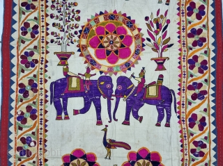 
Traditional Folk Embroidered Dharaniya Wall Hanging From Saurashtra Gujarat. India. India.

These were Traditionally used mainly by Kathi Darbar Group of Saurashtra Gujarat
Beautiful workmanship and layout with human and animal figures with flowers  ...