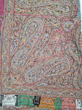 An Unique And Rare Char-Bagh (Four Season) , Embroidered Sqaure Shawl of Needle Work Jamawar, From Kashmir, India.

 C.1850-1875. 

Its Size is 170cmx187cm (20250804_120305).         