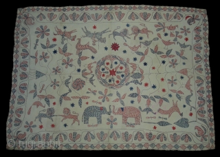 Kantha Quilted and embroidered cotton kantha Probably From East Bengal.(Bangladesh) region.India.Its size is 90cm X 120cm.Very fine Quilting and Embroidered,its very rare kantha(DSC02422).          