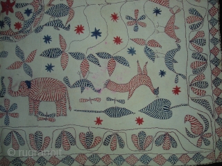 Kantha Quilted and embroidered cotton kantha Probably From East Bengal.(Bangladesh) region.India.Its size is 90cm X 120cm.Very fine Quilting and Embroidered,its very rare kantha(DSC02422).          