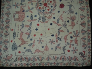 Kantha Quilted and embroidered cotton kantha Probably From East Bengal.(Bangladesh) region.India.Its size is 90cm X 120cm.Very fine Quilting and Embroidered,its very rare kantha(DSC02422).          