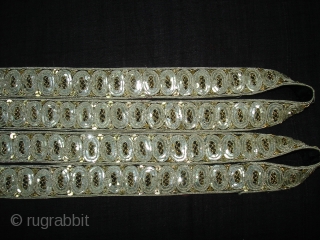 Parsee Zari(Real Silver)Lace Border From Surat Gujarat India.This kind of Lace Border were embroidered by Gujarati artisans in the town of Surat in Gujarat for the Parsee women of that region.The Parsee's  ...