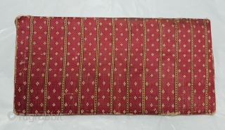 Mashru Book Cover with Manchester ticket inside,silk warps,cotton wefts,warp ikat,satin weave Mashru from Kutch, Gujarat.India.C.1900.Its size is 14cmX28cm. very rare kind of Mashru (174349).         