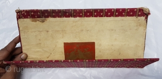 Mashru Book Cover with Manchester ticket inside,silk warps,cotton wefts,warp ikat,satin weave Mashru from Kutch, Gujarat.India.C.1900.Its size is 14cmX28cm. very rare kind of Mashru (174349).         