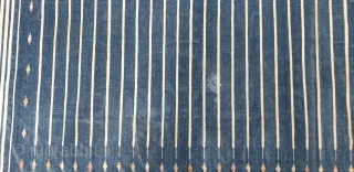 Indigo Blue,Jail Dhurrie(Cotton)Blue-White striped with mahi motif. Bikaner, Rajasthan. India.C.1900.Its size is 110cmX198cm(20190601_171523).



                    