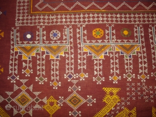 Odhani Bishnoi Shawl From Shekhawati District of Rajasthan, India. Odhani Showing the Chopat design on cotton Khadder (Village Khadi)cloth with natural colours,This were traditionally used mainly by Bishnoi Group of Shekhawati District  ...