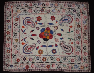 Nakshi-Kantha Embroidered cotton kantha Probably From East Bengal(Bangladesh) region, India.C.1900. Its size is 84cmX104cm. Very Good Condition(DSC08076)                