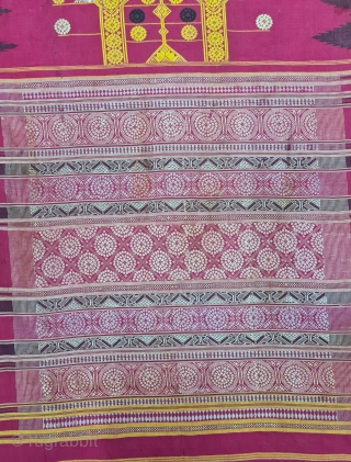 Temple Sari( Devadasi Sari  or Viman Kusumi Sari ) From Orissa,Orissa is an eastern state of India,on the Bay of Bengal. Sari of red cotton bordered by black stripes, the plain  ...