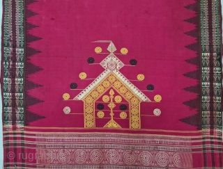 Temple Sari( Devadasi Sari  or Viman Kusumi Sari ) From Orissa,Orissa is an eastern state of India,on the Bay of Bengal. Sari of red cotton bordered by black stripes, the plain  ...