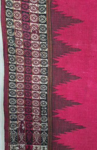 Temple Sari( Devadasi Sari  or Viman Kusumi Sari ) From Orissa,Orissa is an eastern state of India,on the Bay of Bengal. Sari of red cotton bordered by black stripes, the plain  ...