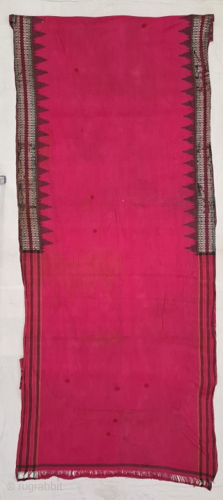 Temple Sari( Devadasi Sari  or Viman Kusumi Sari ) From Orissa,Orissa is an eastern state of India,on the Bay of Bengal. Sari of red cotton bordered by black stripes, the plain  ...