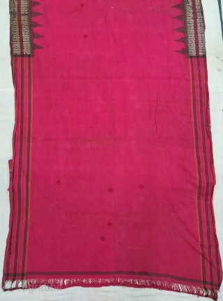 Temple Sari( Devadasi Sari  or Viman Kusumi Sari ) From Orissa,Orissa is an eastern state of India,on the Bay of Bengal. Sari of red cotton bordered by black stripes, the plain  ...