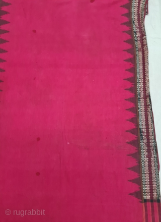 Temple Sari( Devadasi Sari  or Viman Kusumi Sari ) From Orissa,Orissa is an eastern state of India,on the Bay of Bengal. Sari of red cotton bordered by black stripes, the plain  ...