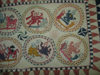 Embroidery Kantha Rumal From Midnapore District of west Bengal India.Showing the twelve different avatars of lord Vishnu.Its size is 27cmX56cm(DSC04880 New).            