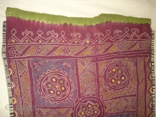 Single Bandh Tie and Dye Odhani From Shekhawati District of Rajasthan. India.Its Very rare Single Bandh Tie and Dye Odhani. Natural Colours On the Khadi Cotton.C.1900.Its size is 143CmX187cm(DSC04975 New).   