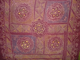 Single Bandh Tie and Dye Odhani From Shekhawati District of Rajasthan. India.Its Very rare Single Bandh Tie and Dye Odhani. Natural Colours On the Khadi Cotton.C.1900.Its size is 143CmX187cm(DSC04975 New).   