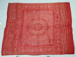 Tie And Dye Odhani,Gajji-Silk From Jamnagar,Gujarat, India.C.1900.Showing Dancing Gopies of Rasamandala in forests,Its size is 155cmX192cm(142210).                 