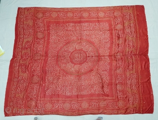 Tie And Dye Odhani,Gajji-Silk From Jamnagar,Gujarat, India.C.1900.Showing Dancing Gopies of Rasamandala in forests,Its size is 155cmX192cm(142210).                 