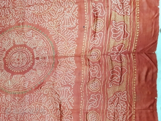 Tie And Dye Odhani,Gajji-Silk From Jamnagar,Gujarat, India.C.1900.Showing Dancing Gopies of Rasamandala in forests,Its size is 155cmX192cm(142210).                 